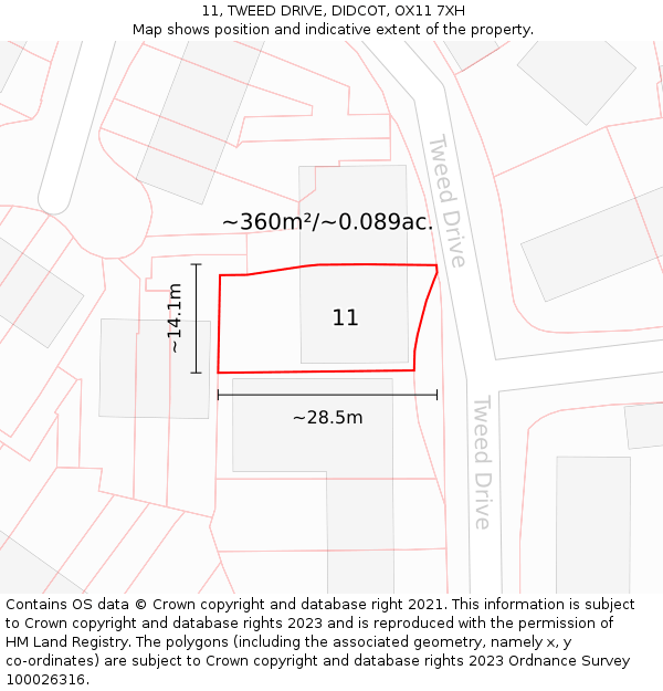 11, TWEED DRIVE, DIDCOT, OX11 7XH: Plot and title map