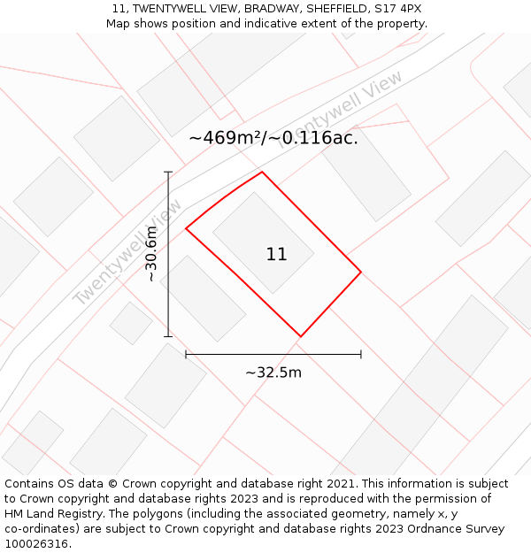 11, TWENTYWELL VIEW, BRADWAY, SHEFFIELD, S17 4PX: Plot and title map