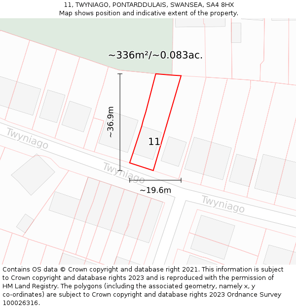 11, TWYNIAGO, PONTARDDULAIS, SWANSEA, SA4 8HX: Plot and title map