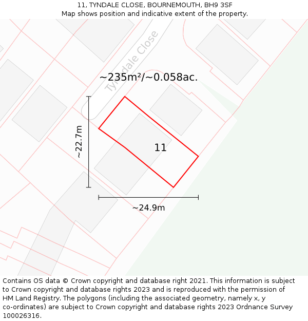 11, TYNDALE CLOSE, BOURNEMOUTH, BH9 3SF: Plot and title map