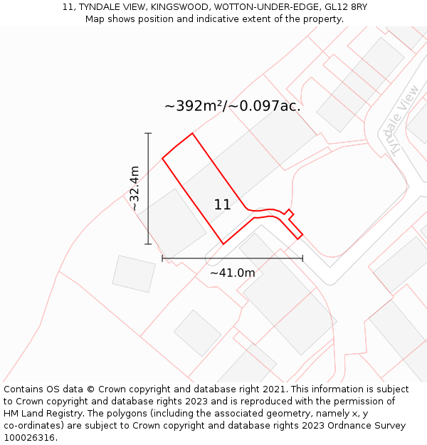 11, TYNDALE VIEW, KINGSWOOD, WOTTON-UNDER-EDGE, GL12 8RY: Plot and title map