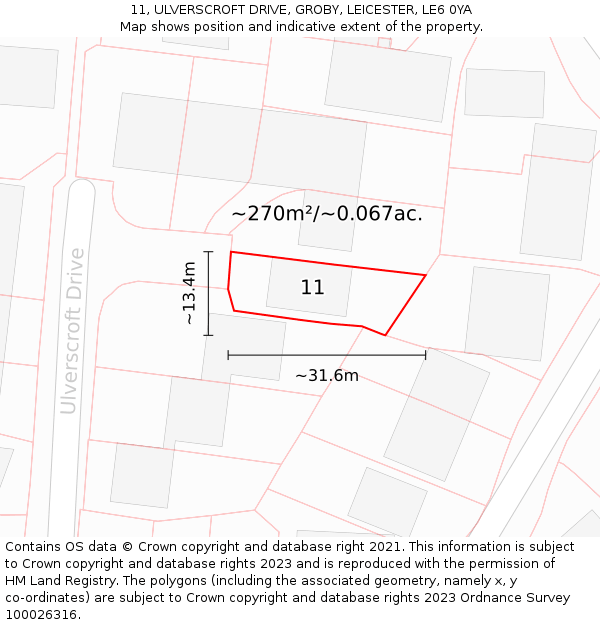 11, ULVERSCROFT DRIVE, GROBY, LEICESTER, LE6 0YA: Plot and title map