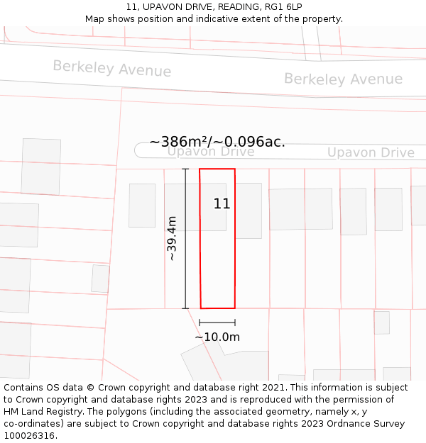 11, UPAVON DRIVE, READING, RG1 6LP: Plot and title map