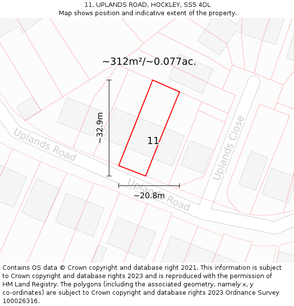 11, UPLANDS ROAD, HOCKLEY, SS5 4DL: Plot and title map