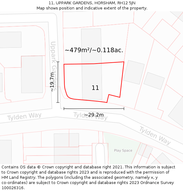 11, UPPARK GARDENS, HORSHAM, RH12 5JN: Plot and title map