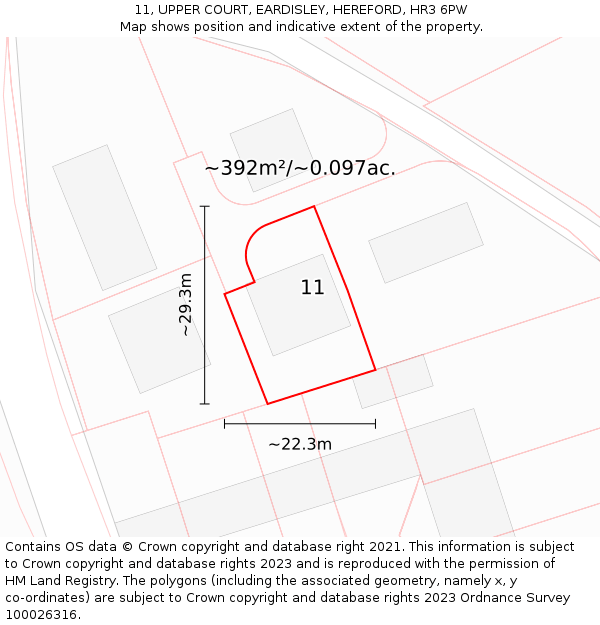 11, UPPER COURT, EARDISLEY, HEREFORD, HR3 6PW: Plot and title map