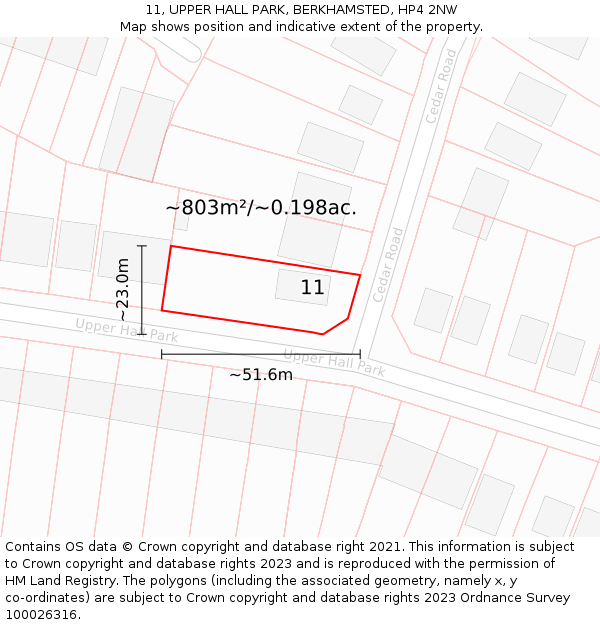 11, UPPER HALL PARK, BERKHAMSTED, HP4 2NW: Plot and title map