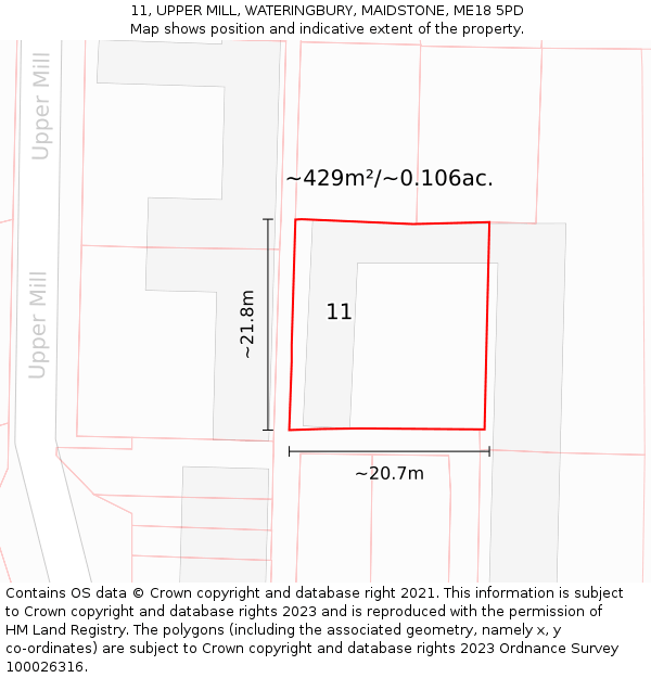 11, UPPER MILL, WATERINGBURY, MAIDSTONE, ME18 5PD: Plot and title map