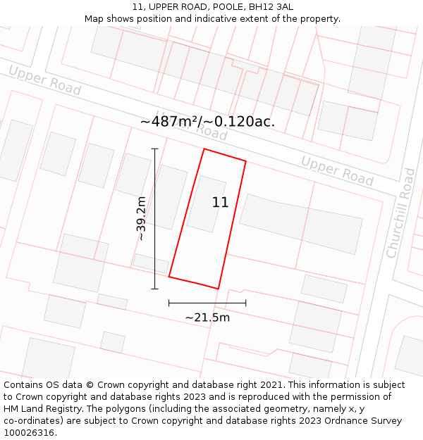 11, UPPER ROAD, POOLE, BH12 3AL: Plot and title map