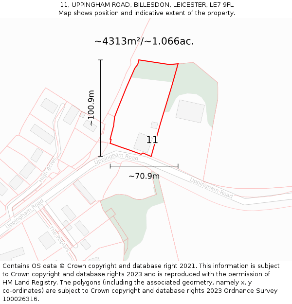 11, UPPINGHAM ROAD, BILLESDON, LEICESTER, LE7 9FL: Plot and title map