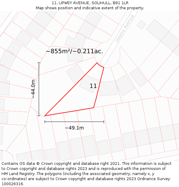 11, UPWEY AVENUE, SOLIHULL, B91 1LR: Plot and title map
