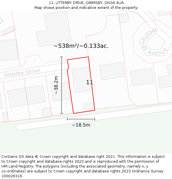 11, UTTERBY DRIVE, GRIMSBY, DN34 4UA: Plot and title map
