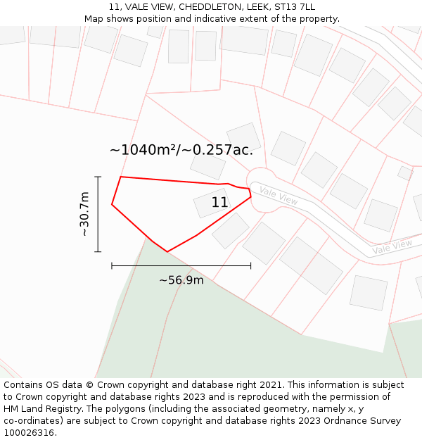 11, VALE VIEW, CHEDDLETON, LEEK, ST13 7LL: Plot and title map