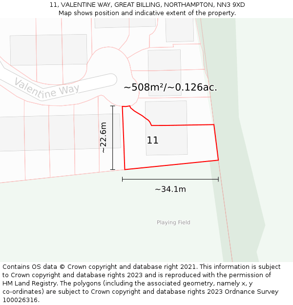 11, VALENTINE WAY, GREAT BILLING, NORTHAMPTON, NN3 9XD: Plot and title map