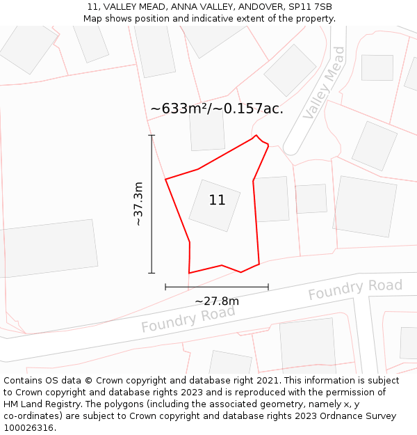 11, VALLEY MEAD, ANNA VALLEY, ANDOVER, SP11 7SB: Plot and title map