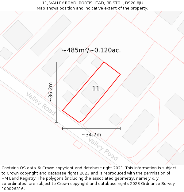 11, VALLEY ROAD, PORTISHEAD, BRISTOL, BS20 8JU: Plot and title map