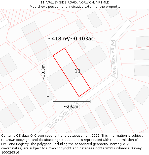11, VALLEY SIDE ROAD, NORWICH, NR1 4LD: Plot and title map