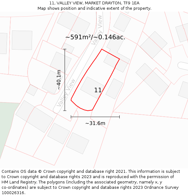 11, VALLEY VIEW, MARKET DRAYTON, TF9 1EA: Plot and title map