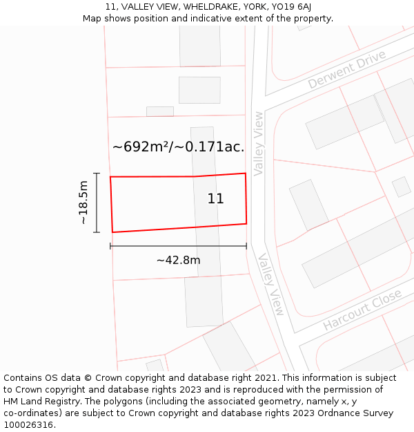 11, VALLEY VIEW, WHELDRAKE, YORK, YO19 6AJ: Plot and title map
