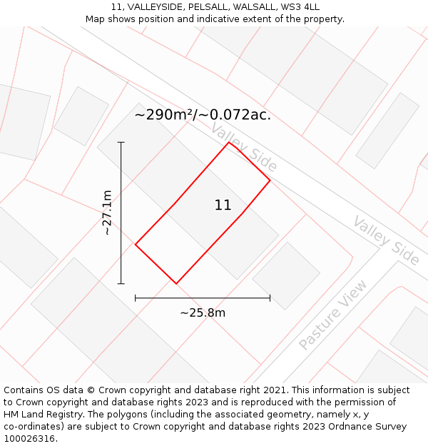 11, VALLEYSIDE, PELSALL, WALSALL, WS3 4LL: Plot and title map