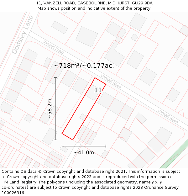 11, VANZELL ROAD, EASEBOURNE, MIDHURST, GU29 9BA: Plot and title map