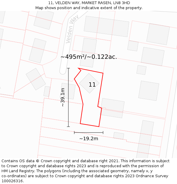 11, VELDEN WAY, MARKET RASEN, LN8 3HD: Plot and title map