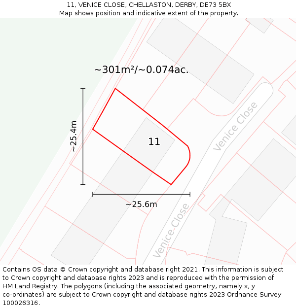 11, VENICE CLOSE, CHELLASTON, DERBY, DE73 5BX: Plot and title map