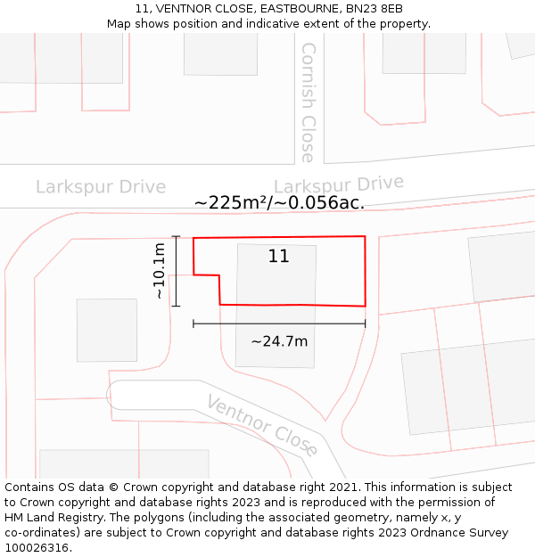 11, VENTNOR CLOSE, EASTBOURNE, BN23 8EB: Plot and title map