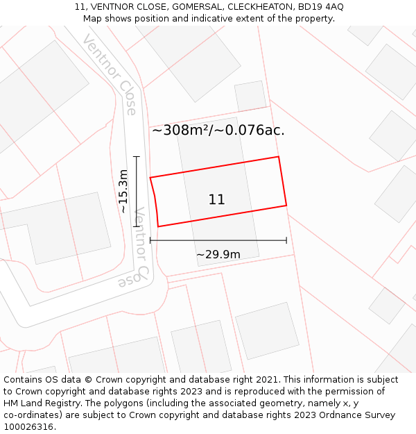 11, VENTNOR CLOSE, GOMERSAL, CLECKHEATON, BD19 4AQ: Plot and title map