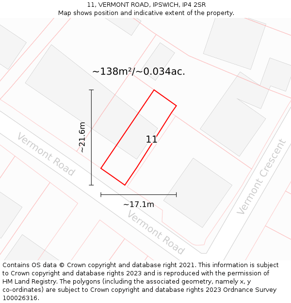 11, VERMONT ROAD, IPSWICH, IP4 2SR: Plot and title map
