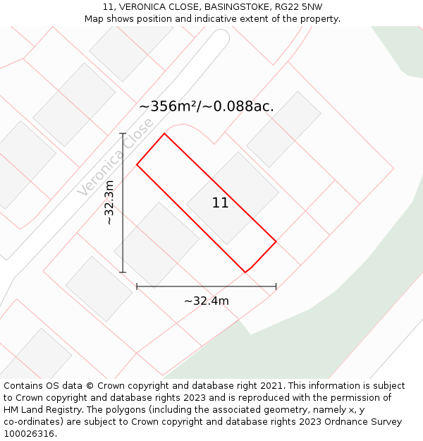 11, VERONICA CLOSE, BASINGSTOKE, RG22 5NW: Plot and title map