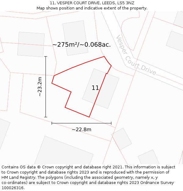 11, VESPER COURT DRIVE, LEEDS, LS5 3NZ: Plot and title map