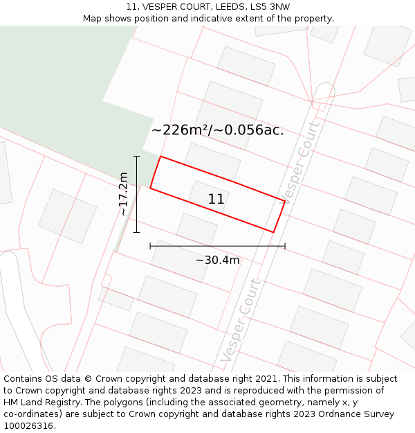 11, VESPER COURT, LEEDS, LS5 3NW: Plot and title map