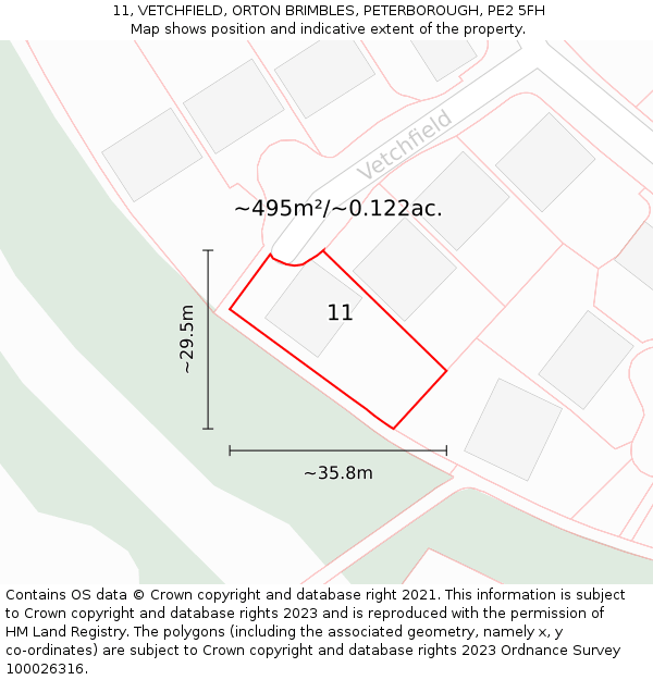 11, VETCHFIELD, ORTON BRIMBLES, PETERBOROUGH, PE2 5FH: Plot and title map