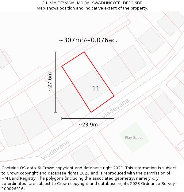 11, VIA DEVANA, MOIRA, SWADLINCOTE, DE12 6BE: Plot and title map