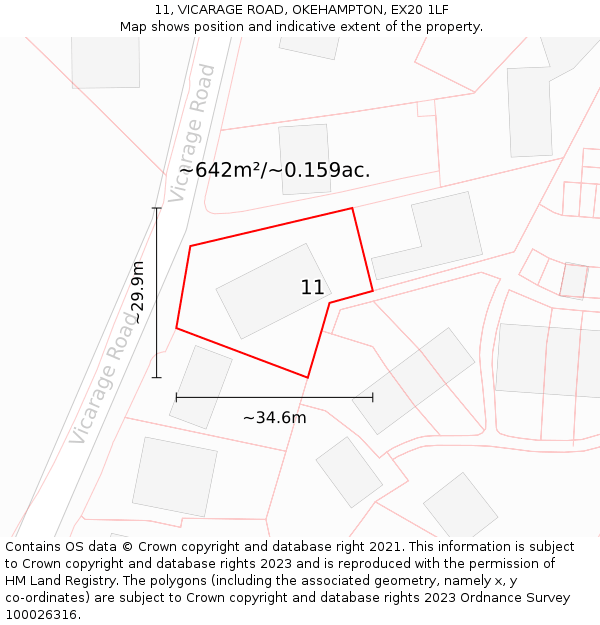 11, VICARAGE ROAD, OKEHAMPTON, EX20 1LF: Plot and title map