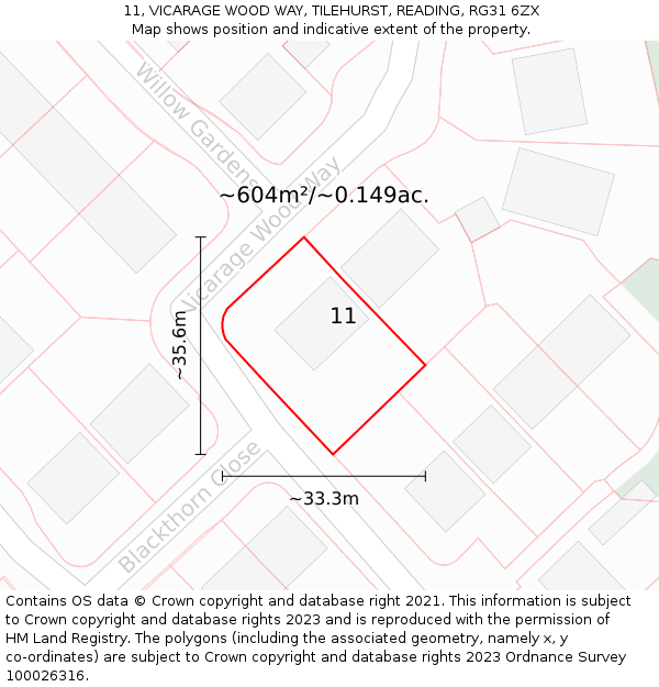 11, VICARAGE WOOD WAY, TILEHURST, READING, RG31 6ZX: Plot and title map