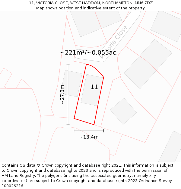 11, VICTORIA CLOSE, WEST HADDON, NORTHAMPTON, NN6 7DZ: Plot and title map