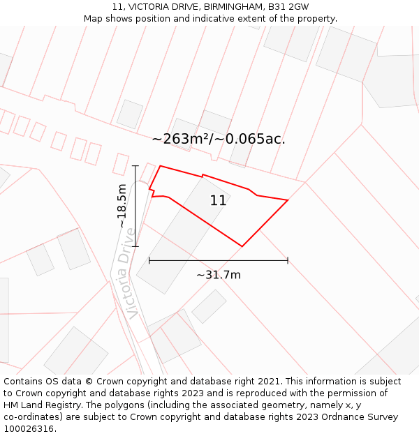 11, VICTORIA DRIVE, BIRMINGHAM, B31 2GW: Plot and title map