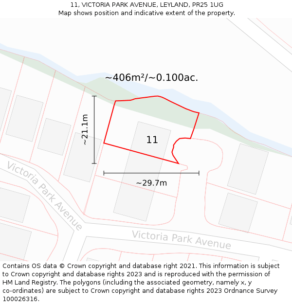 11, VICTORIA PARK AVENUE, LEYLAND, PR25 1UG: Plot and title map