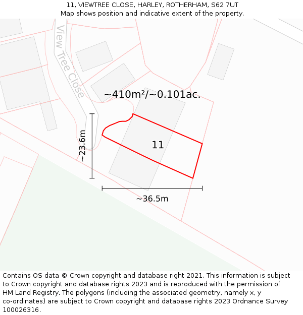 11, VIEWTREE CLOSE, HARLEY, ROTHERHAM, S62 7UT: Plot and title map