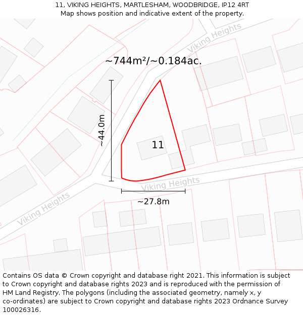 11, VIKING HEIGHTS, MARTLESHAM, WOODBRIDGE, IP12 4RT: Plot and title map