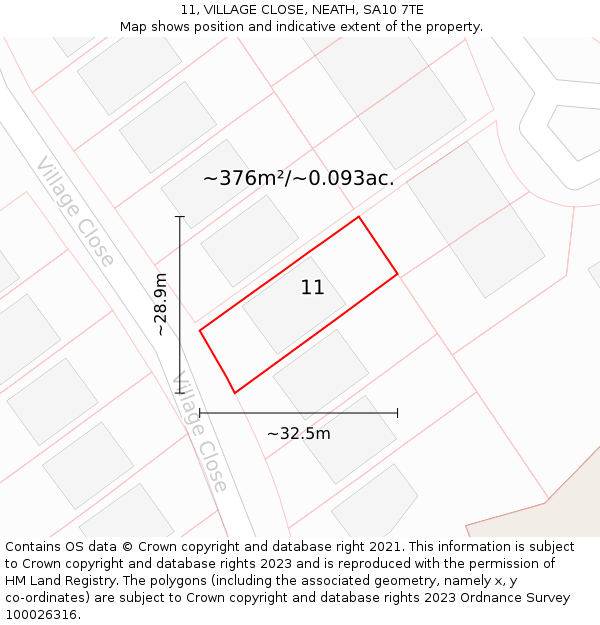 11, VILLAGE CLOSE, NEATH, SA10 7TE: Plot and title map