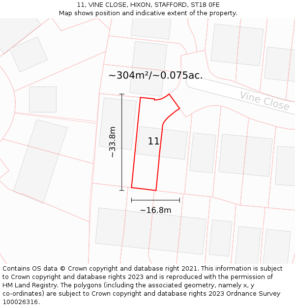 11, VINE CLOSE, HIXON, STAFFORD, ST18 0FE: Plot and title map