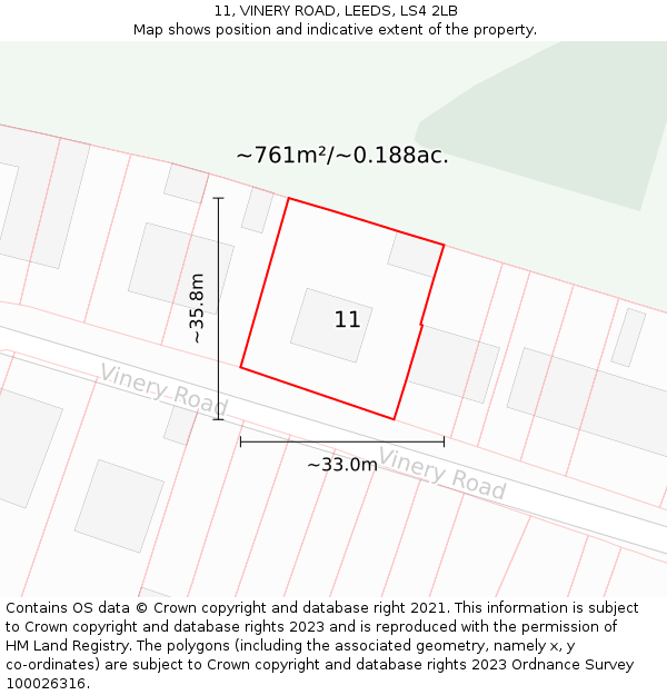 11, VINERY ROAD, LEEDS, LS4 2LB: Plot and title map