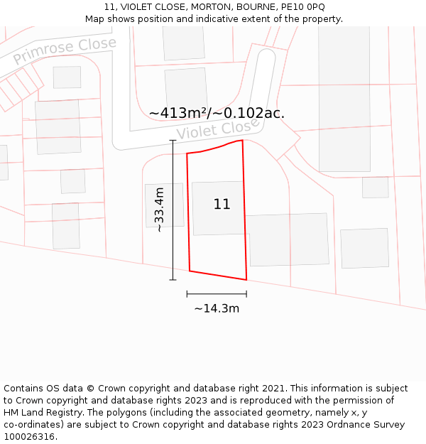 11, VIOLET CLOSE, MORTON, BOURNE, PE10 0PQ: Plot and title map