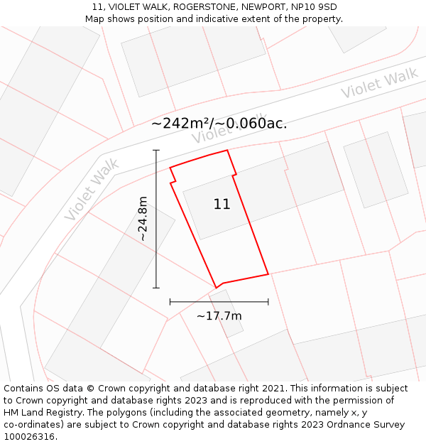 11, VIOLET WALK, ROGERSTONE, NEWPORT, NP10 9SD: Plot and title map