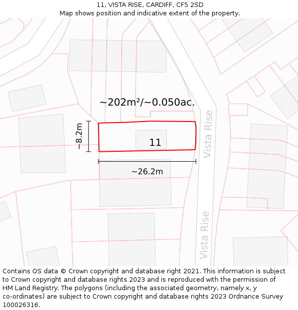 11, VISTA RISE, CARDIFF, CF5 2SD: Plot and title map