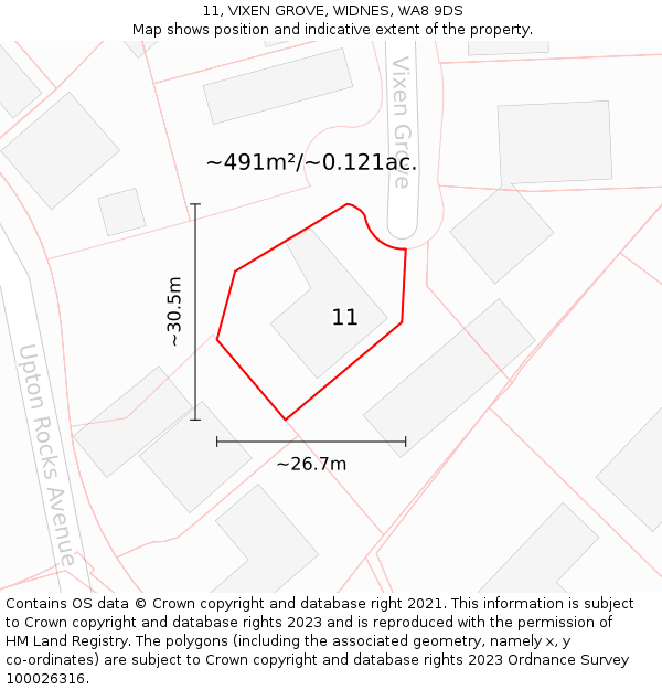 11, VIXEN GROVE, WIDNES, WA8 9DS: Plot and title map