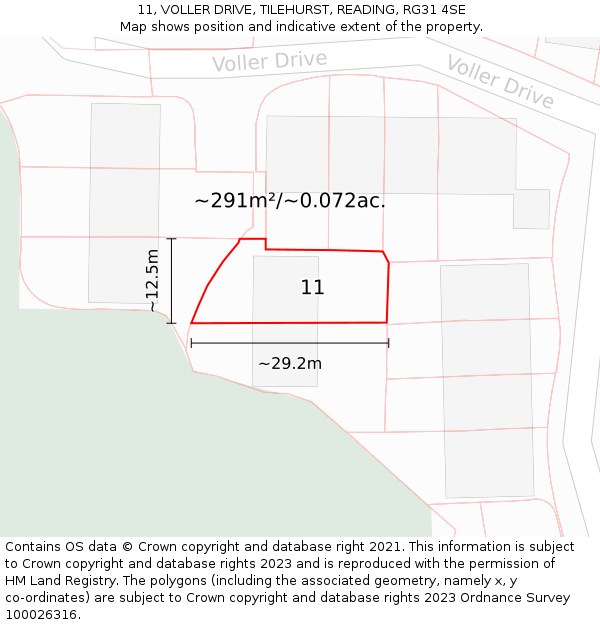 11, VOLLER DRIVE, TILEHURST, READING, RG31 4SE: Plot and title map
